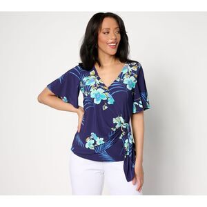 Maya J Women's Top Sz XS Italia Knit Surplice Ring Detail Blue A644451